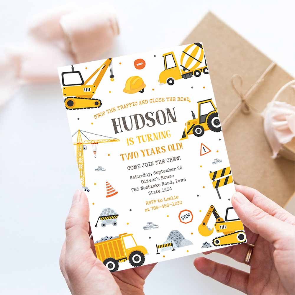 Construction Boy Birthday Party Invitation, Construction Invitation Themes, Construction Kids Invite