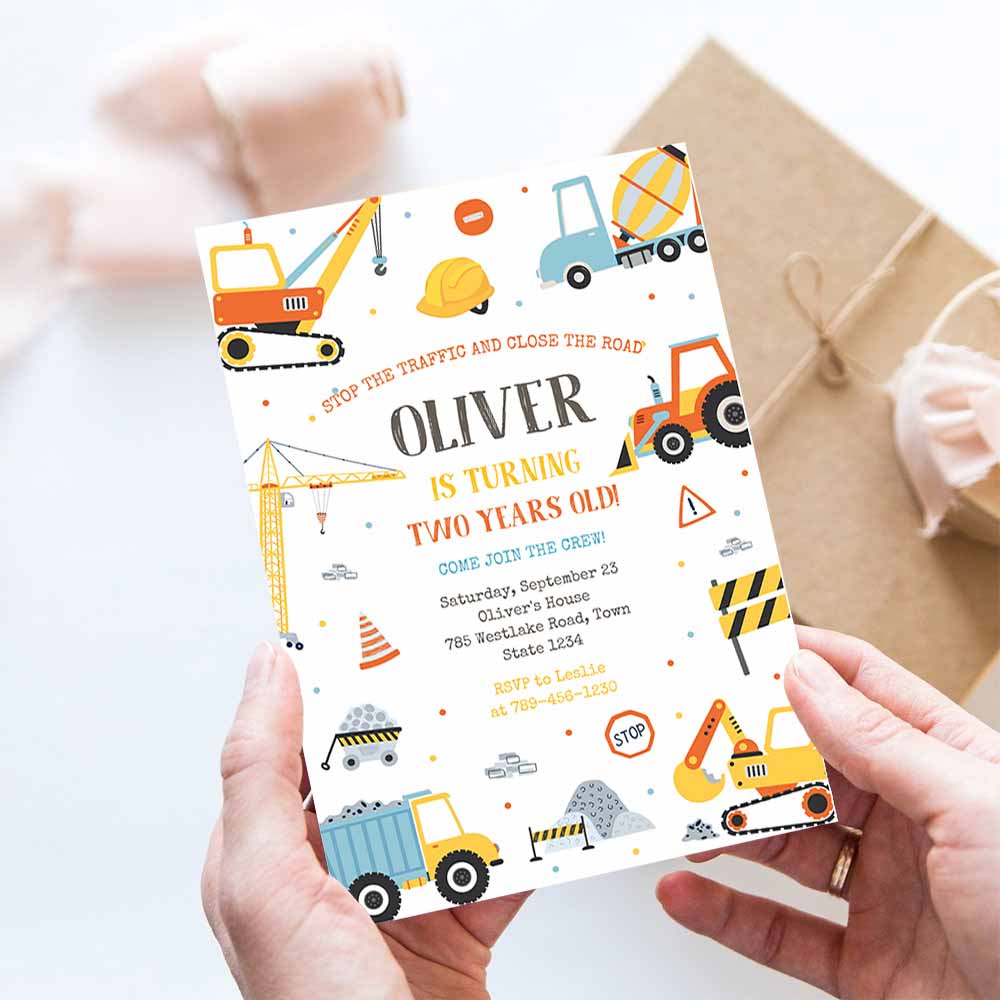 Construction Boy Birthday Party Invite, Construction Invitation