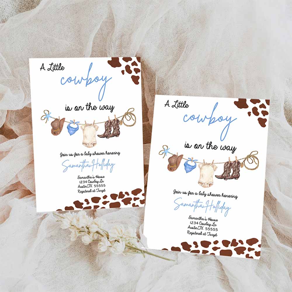 Cowboy Baby Shower Invitation, Template, Western Babyshower