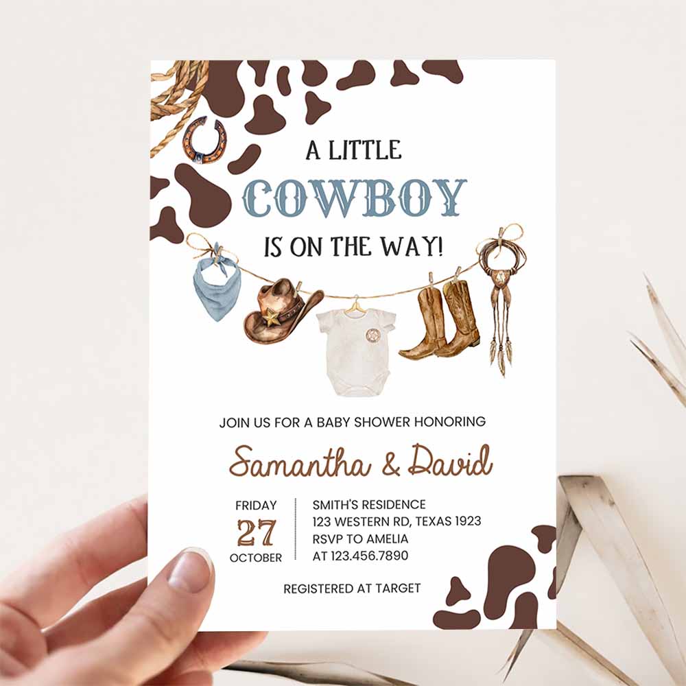 Cowboy Baby Shower Invitation, Wild West Rodeo Baby Shower Invite, A Little Cowboy Western Country Baby Shower