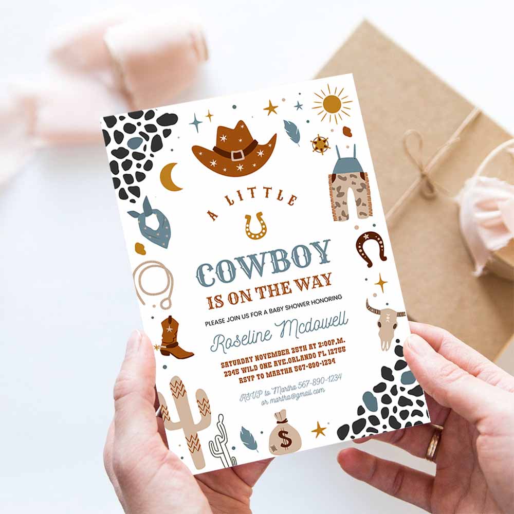 Cowboy Baby Shower Invites, Country Western Wild West Boy Invite Little Cowboy