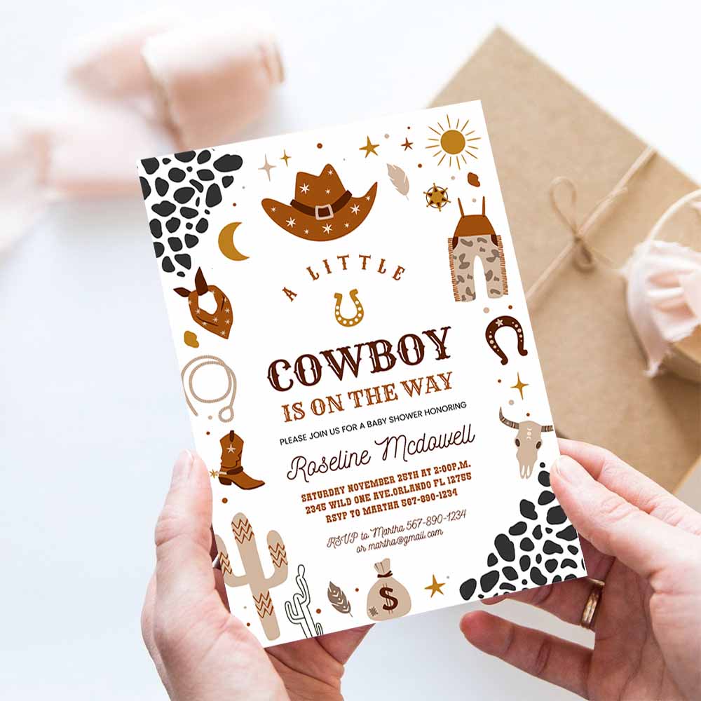 Cowboy baby shower invitation Country Western Wild West Boy Invite Little Cowboy