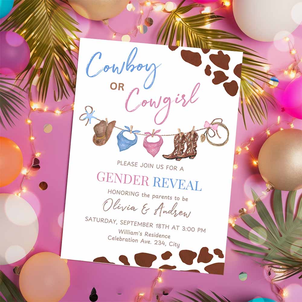 Cowboy or Cowgirl Gender Reveal Invitation, Western Boy or Girl Reveal Invite