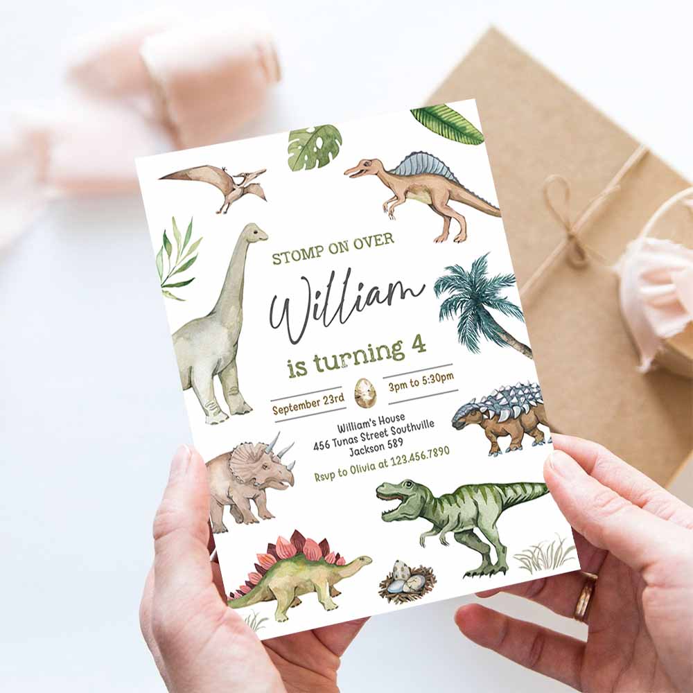 Dinosaur Birthday Boy Party Invitation, 4th Dinosaur Birthday Invitation, Dinosaur Theme Invitation