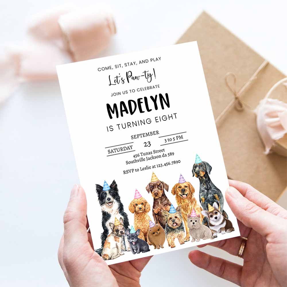 Dog Birthday Invitation, Puppy Birthday Invitation, Dog Invitation, Dog Puppy Invitation