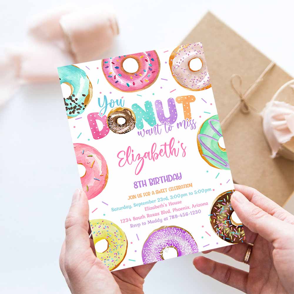 Donut Birthday Invitation, Donut Birthday Invite, Donut Party Invitation