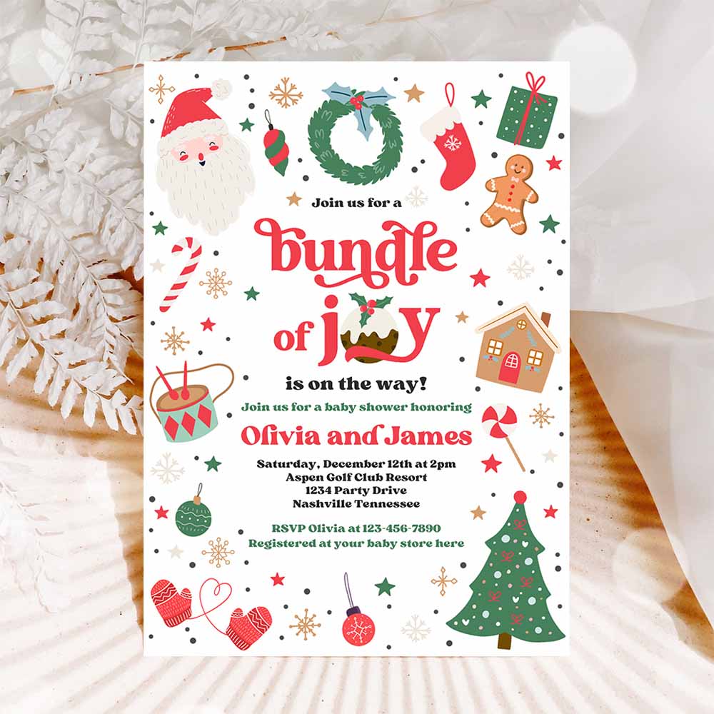 Bundle Of Joy Baby Shower Invitation Christmas Baby Shower Invitation Santa Baby Shower Christmas Tree Shower