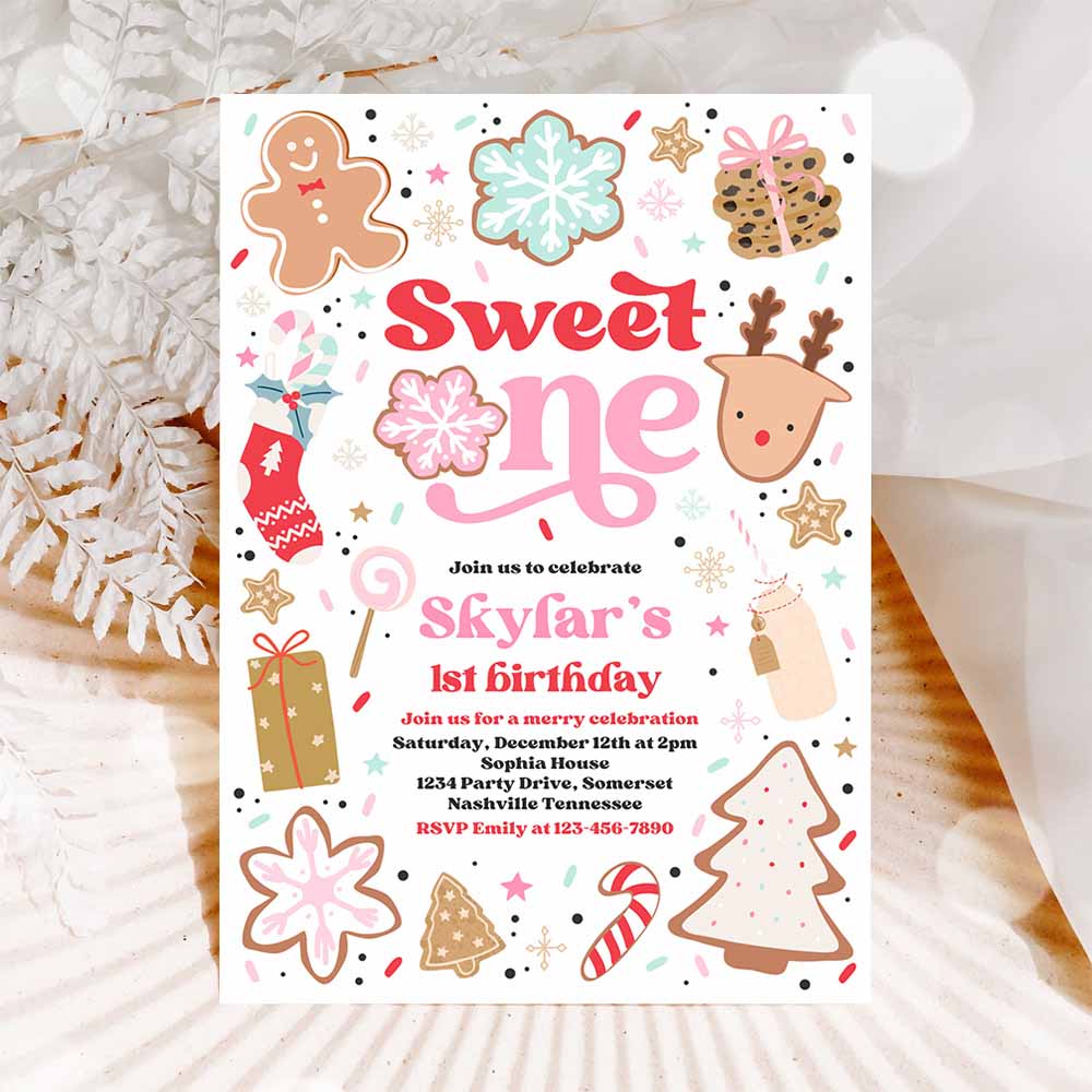 Christmas Birthday Invitation Cookie Party 1st Birthday Party Sweet One Christmas 1st Birthday Party