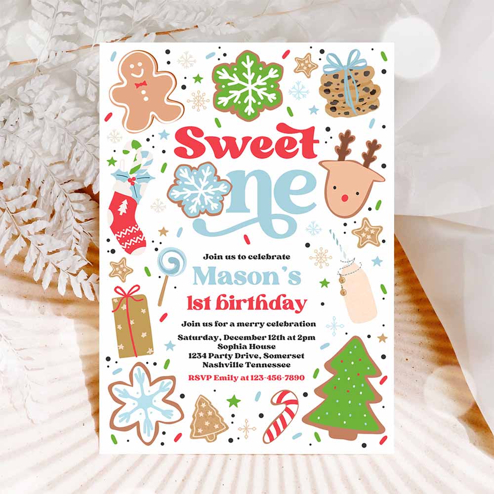 Christmas Birthday Invitation Holiday Cookie Party 1st Birthday Party Sweet One Christmas 1st Birthday Party