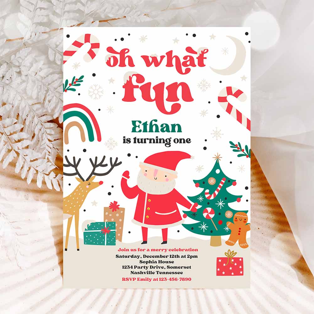 Christmas Birthday Invitation Oh What Fun Christmas Birthday Party Boy Christmas Birthday Party Santa Party