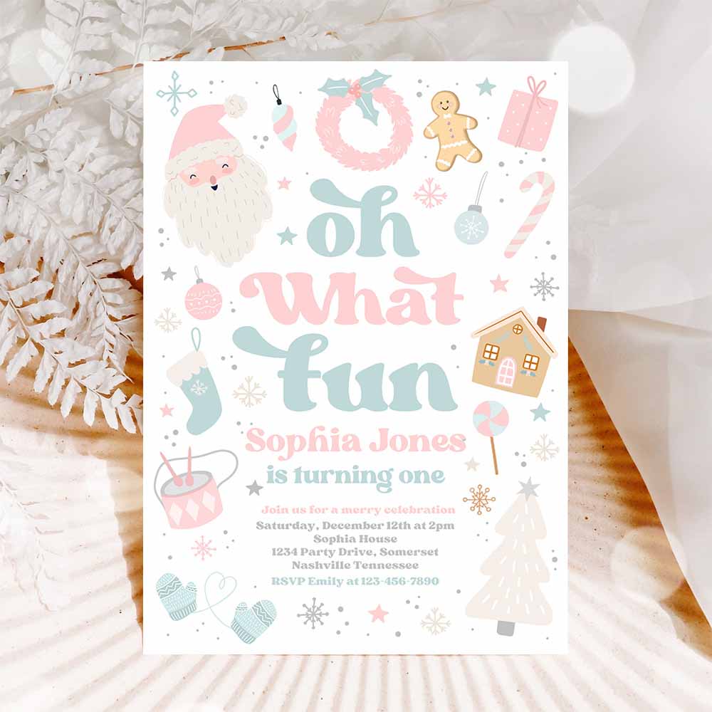 Christmas Birthday Invitation Oh What Fun Christmas Birthday Party Pink And Blue Christmas Birthday Party