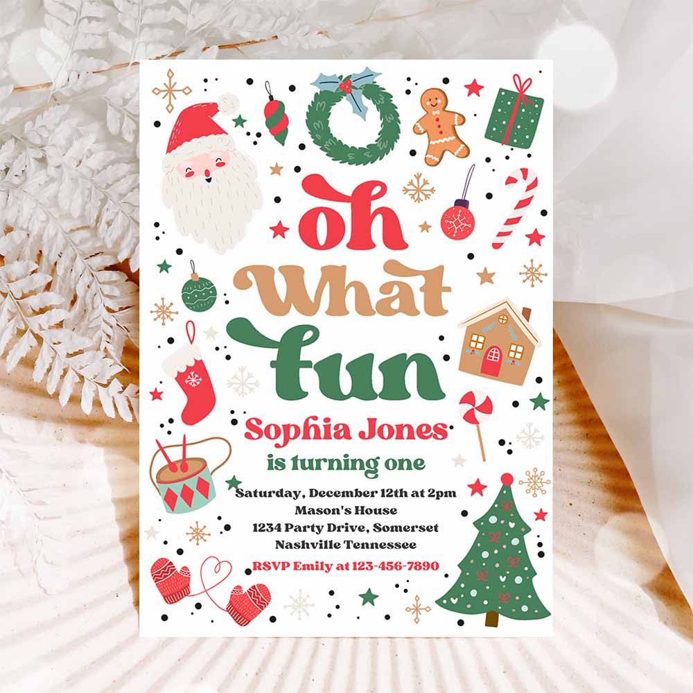 Christmas Birthday Invitation Oh What Fun Christmas Birthday Party Red And Green Christmas Birthday Party