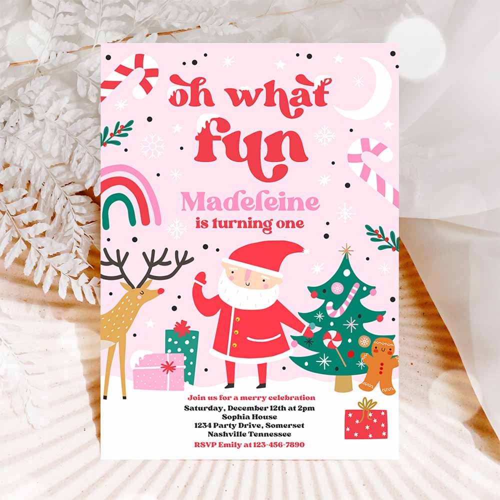 Christmas Birthday Invitation Oh What Fun Christmas Birthday Party Red And Pink Girl Christmas Birthday Party