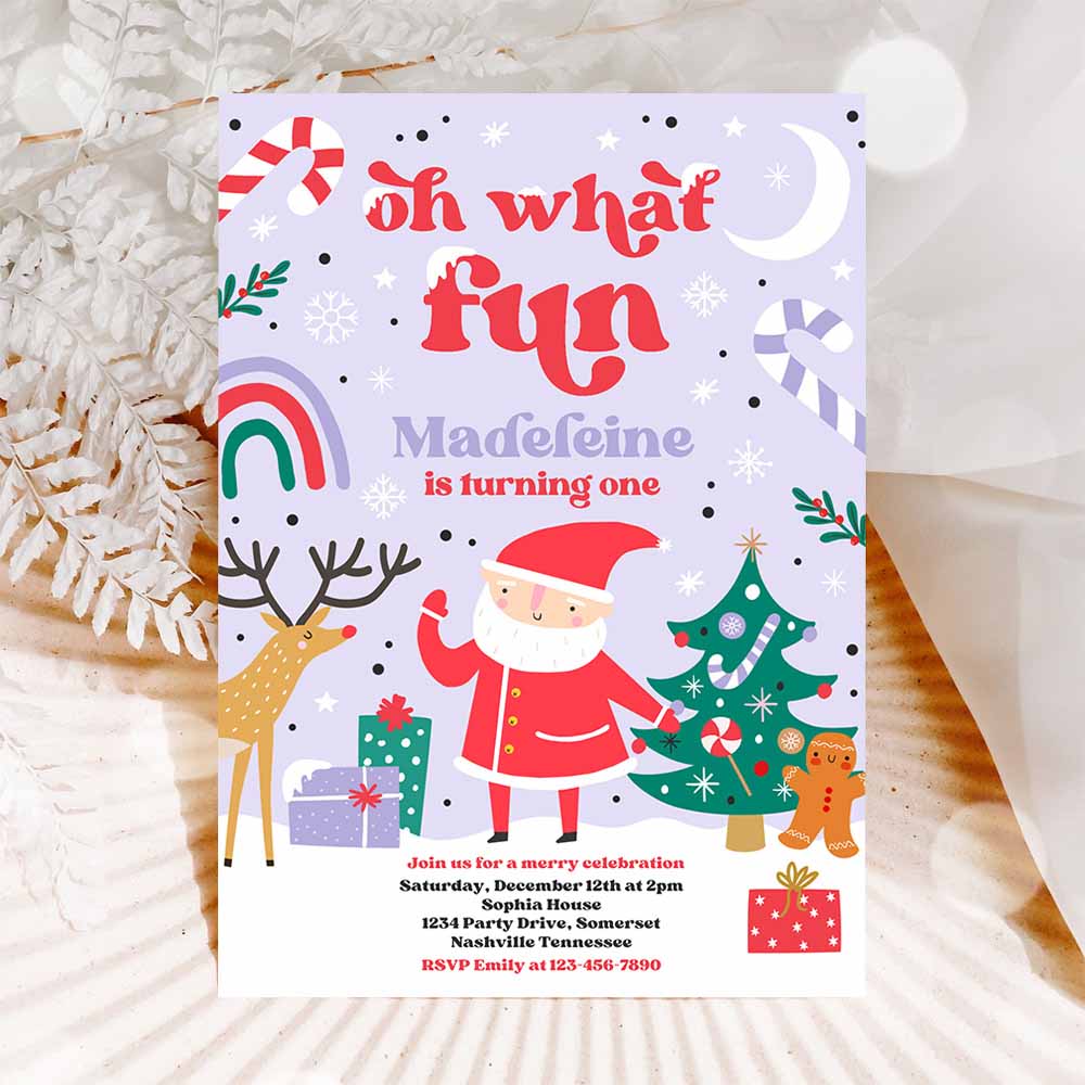 Christmas Birthday Invitation Oh What Fun Christmas Birthday Party Red And Purple Girl Christmas Birthday