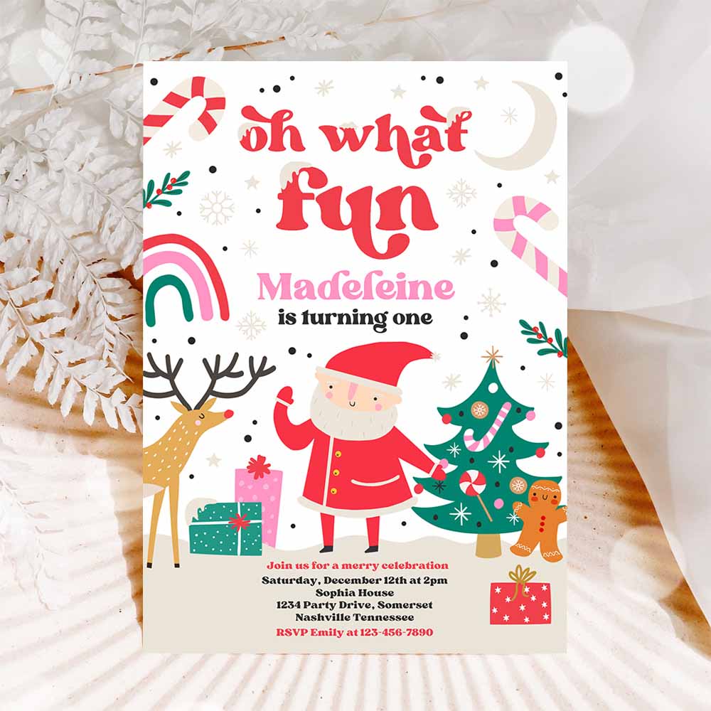 Christmas Birthday Invitation Oh What Fun Christmas Birthday Party Red And White Girl Christmas Birthday