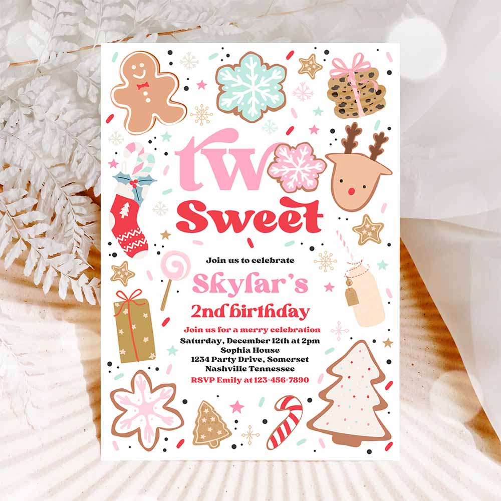 Christmas Birthday Invites Holiday Cookie Party 2nd Birthday Party Two Sweet Christmas 2nd Birthday Party