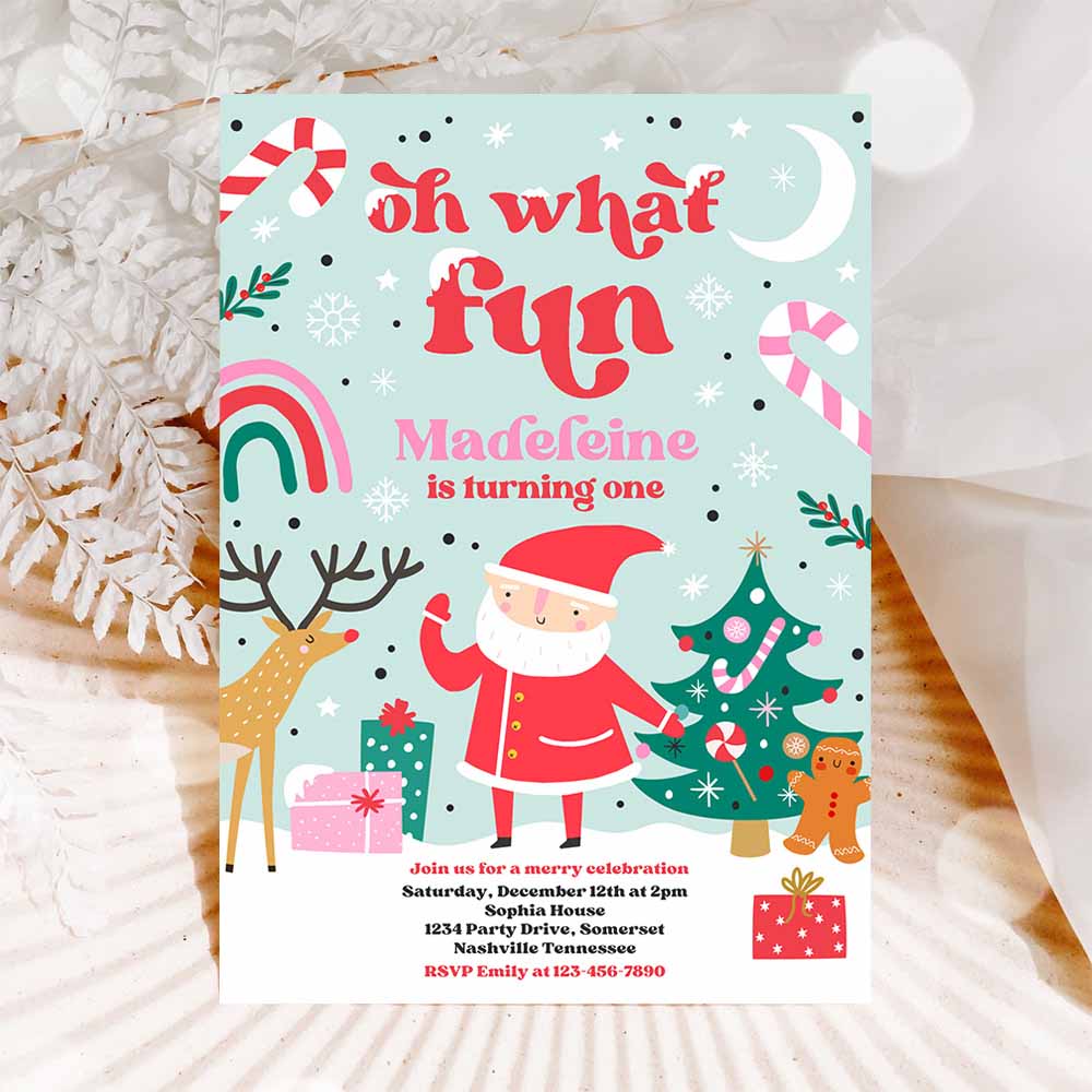 Christmas Birthday Invites Oh What Fun Christmas Birthday Party Red And Pink Girl Christmas Birthday Party