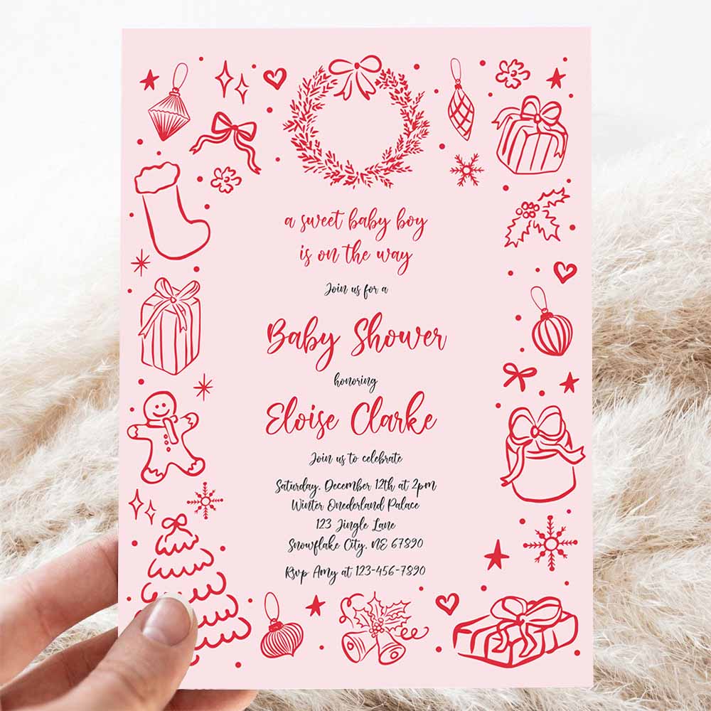 Christmas Bow Baby Shower Invitation Girl Coquette Bow Christmas Baby Shower Invitation Holiday Baby Shower