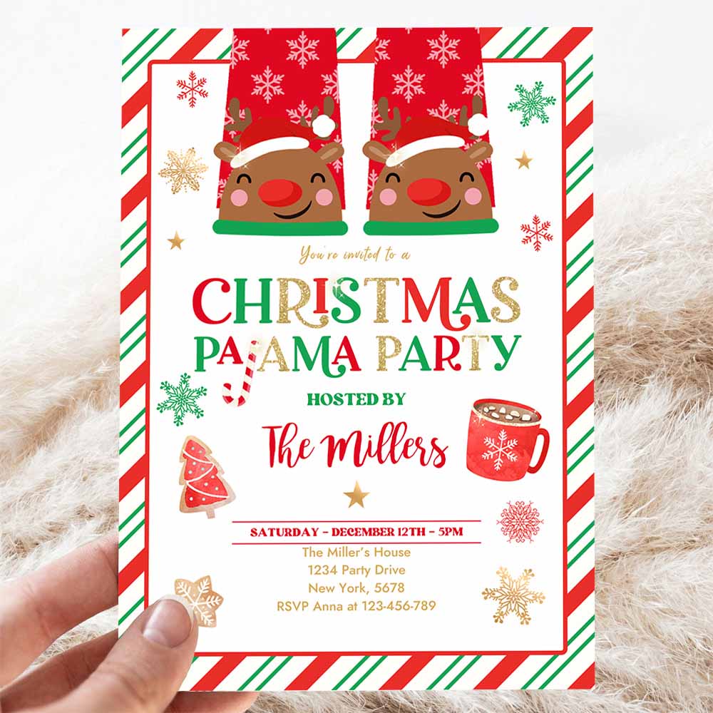 Christmas Pajama Invitation Red And Gold Holiday Pajama Party Invitation Holiday Christmas Pajama Party