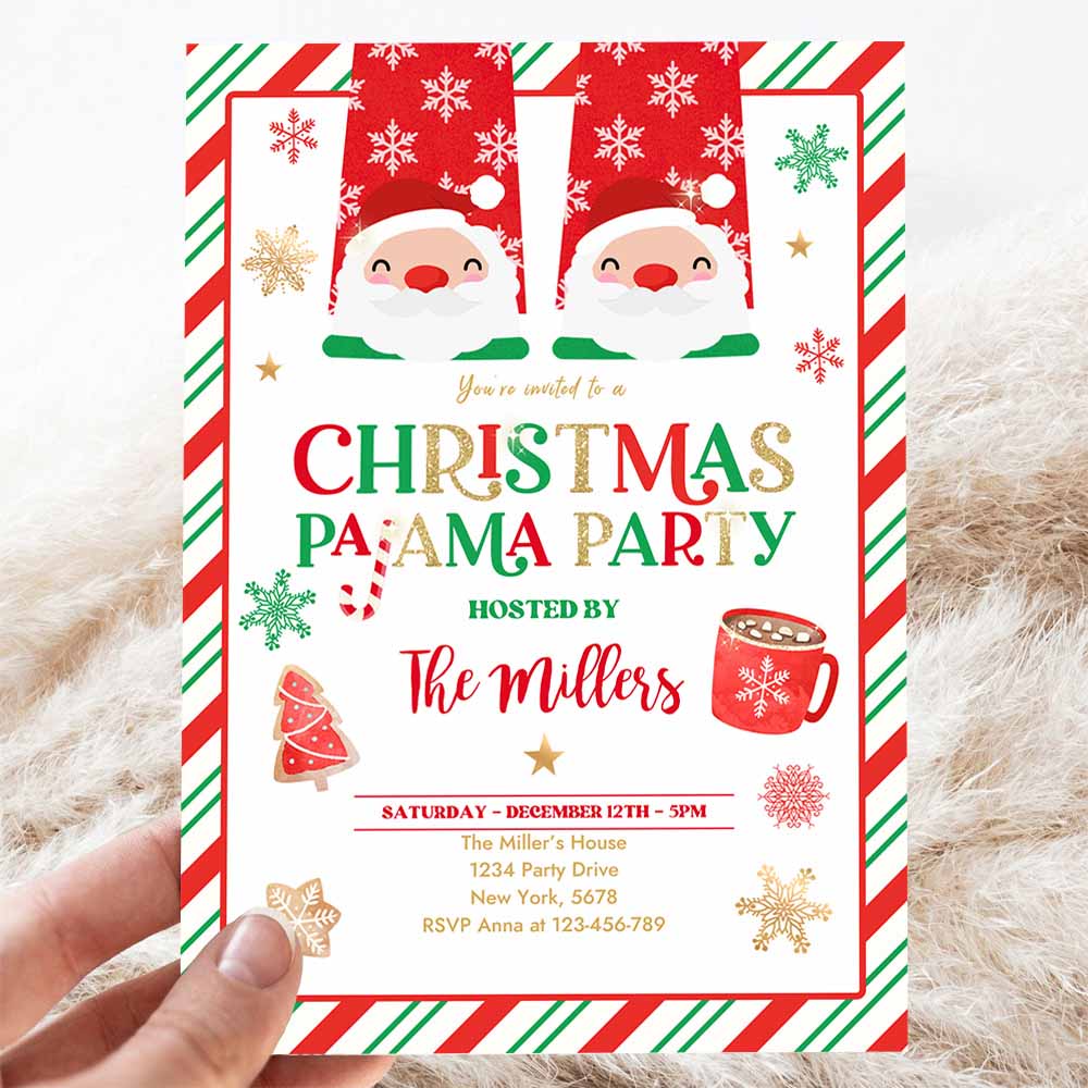 Christmas Pajama Party Invitation Red And Gold Holiday Pajama Party Invitation Holiday Christmas Pajama Party