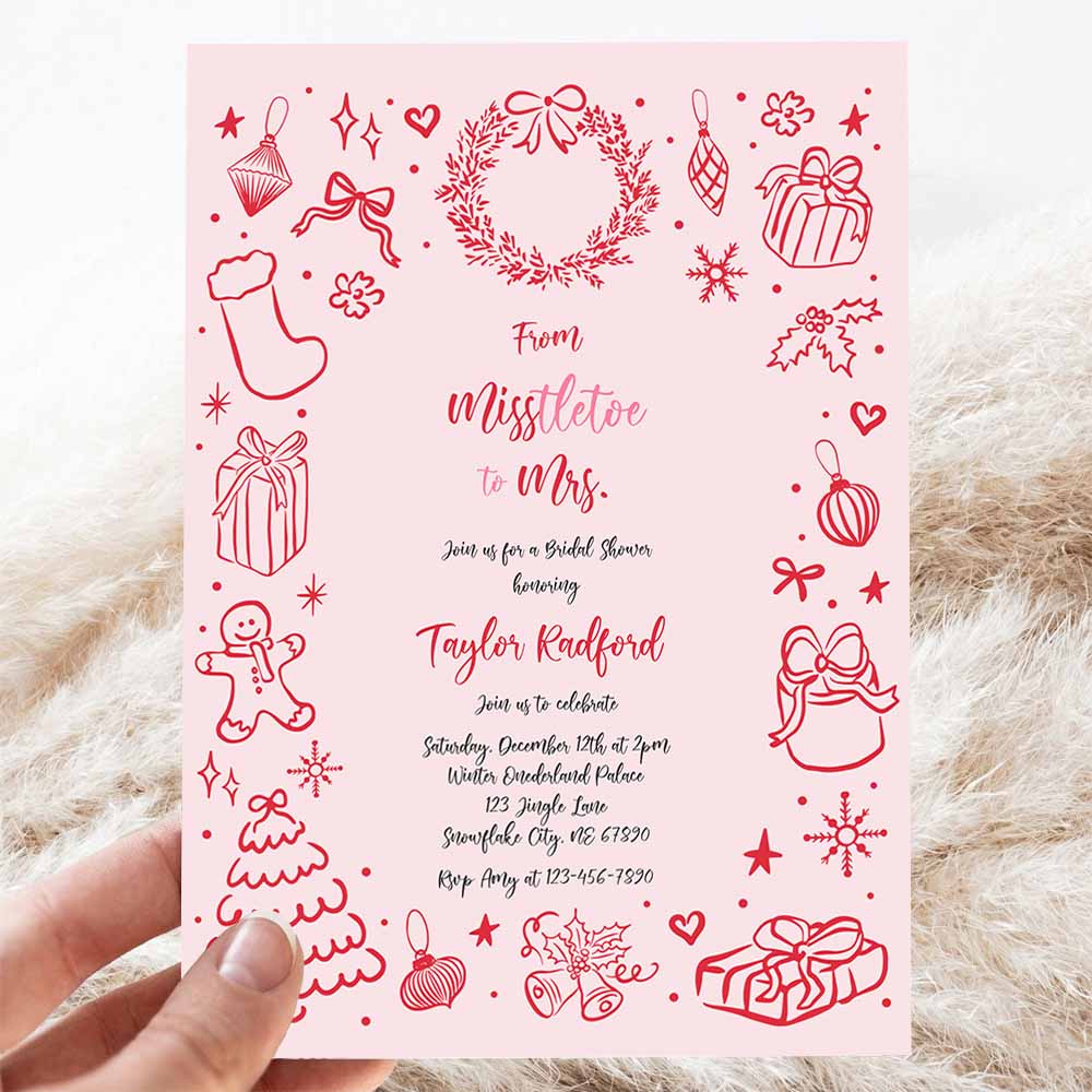 From Misstletoe To Mrs Christmas Bridal Shower Invitation Holiday Bridal Shower Coquette Bow Bridal Shower