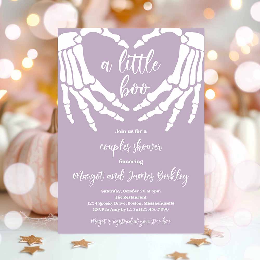 Halloween Baby Shower Invitation Gothic Skellington Love Hands A little Boo Is Almost Due Halloween Shower