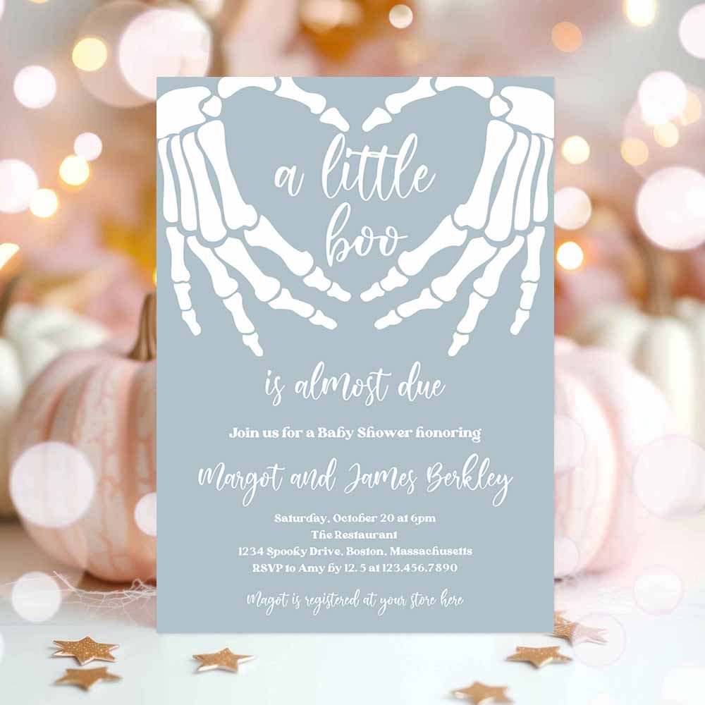 Halloween Baby Shower Invitation Gothic Skellington Love Hands A little Boo Is Almost Due Halloween Shower