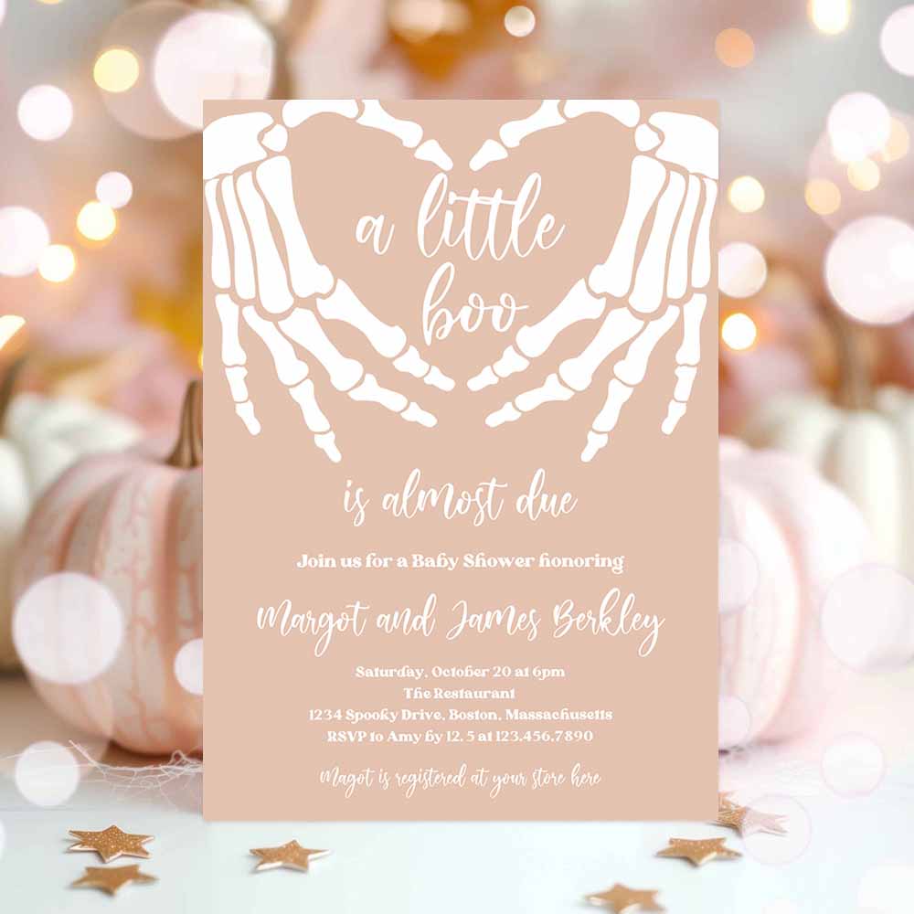 Halloween Baby Shower Invitation Gothic Skellington Love Hands A little Boo Is Almost Due Halloween Shower