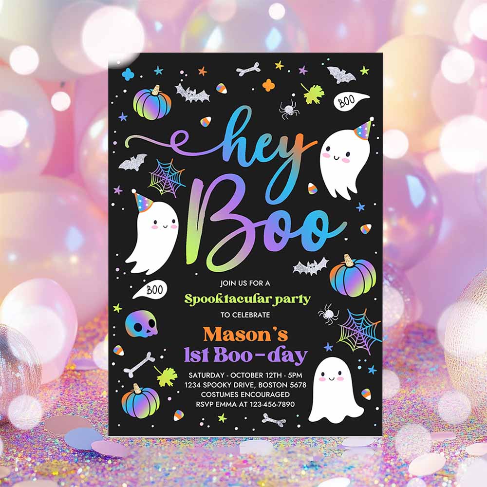 Halloween Boy Ghost Birthday Invitation Hey Boo Cute Blue Ghost Birthday Party Spooktacular Halloween Party