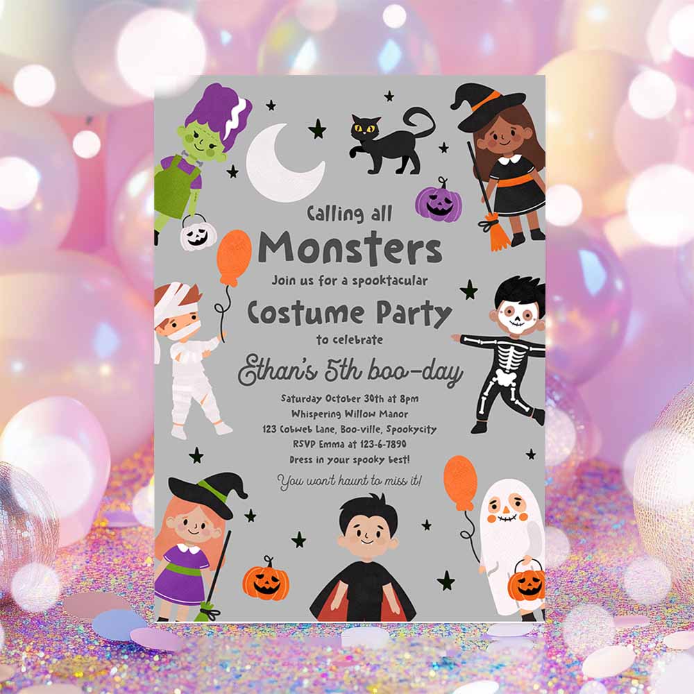 Halloween Costume Party Birthday Invitation Halloween Spooktacular Birthday Kids Halloween Costume Party