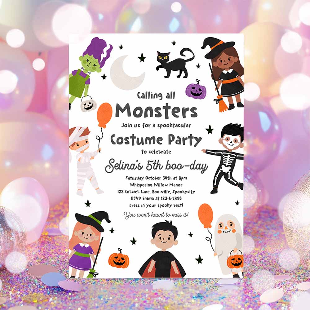 Halloween Costume Party Birthday Invitation Halloween Spooktacular Birthday Party Kids Halloween Costume Party