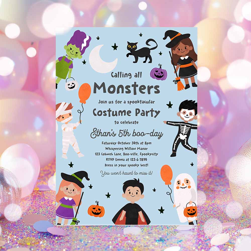 Halloween Costume Party Birthday Invites Halloween Spooktacular Birthday Party Kids Halloween Costume Party