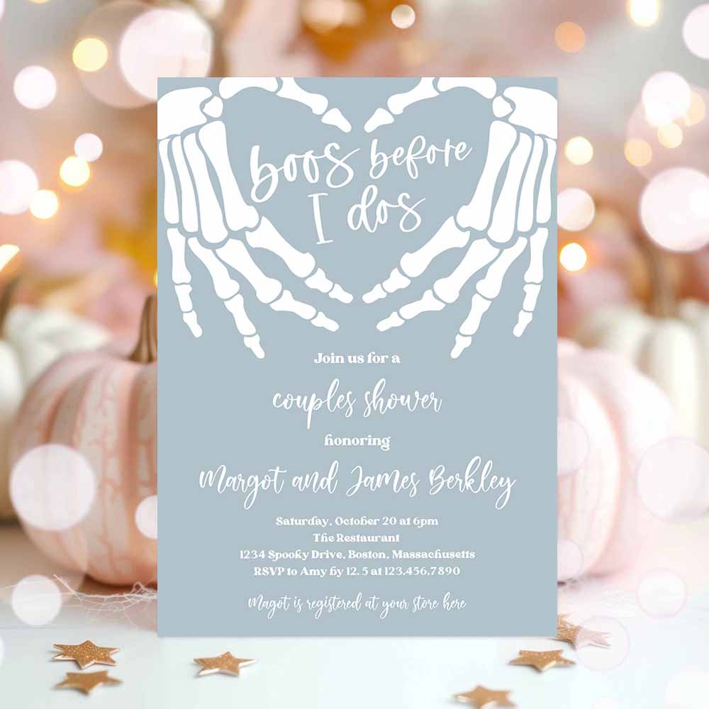 Halloween Engagement Invitation Vintage Gothic Skellington Hands Boos Before I Dos Couples Shower Invitation