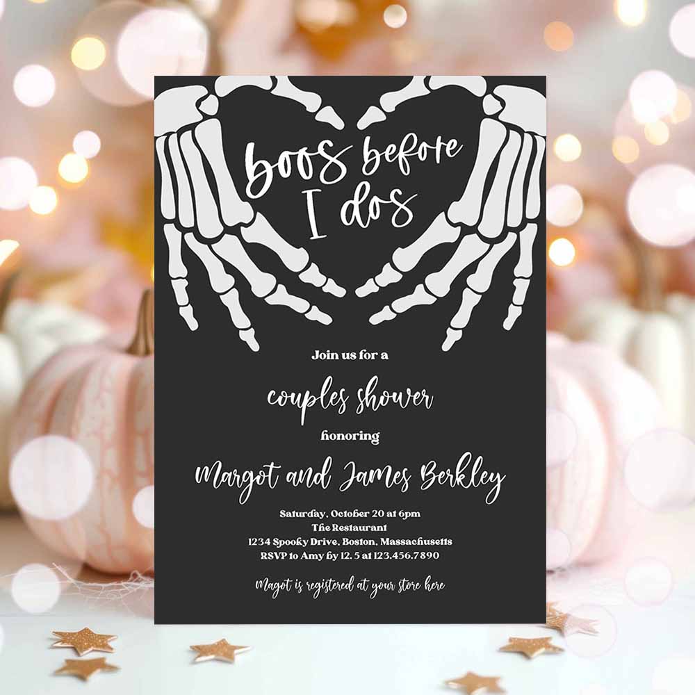 Halloween Engagement Invitation Vintage Gothic Skellington Hands Boos Before I Dos Couples Shower Invitation