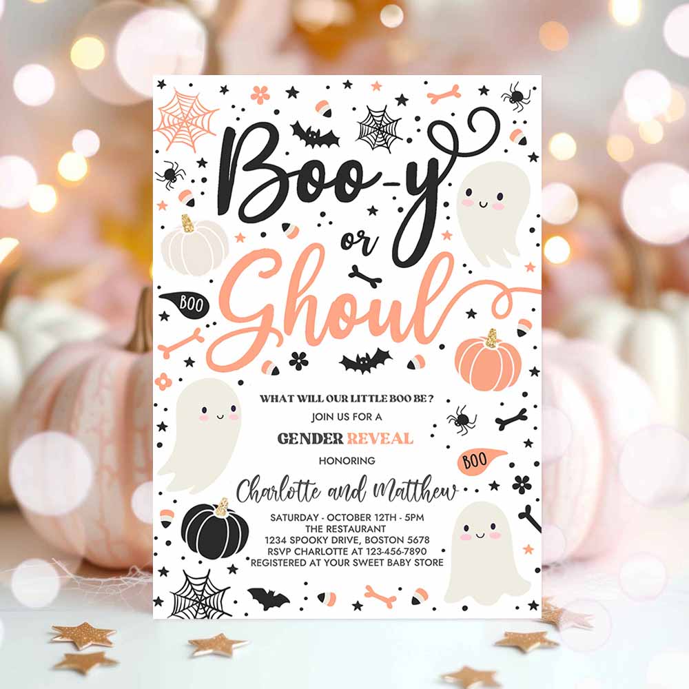 Halloween Gender Reveal Invitation Little Boo Ghost Gender Reveal Boo-y Ghoul Gender Reveal Halloween Reveal