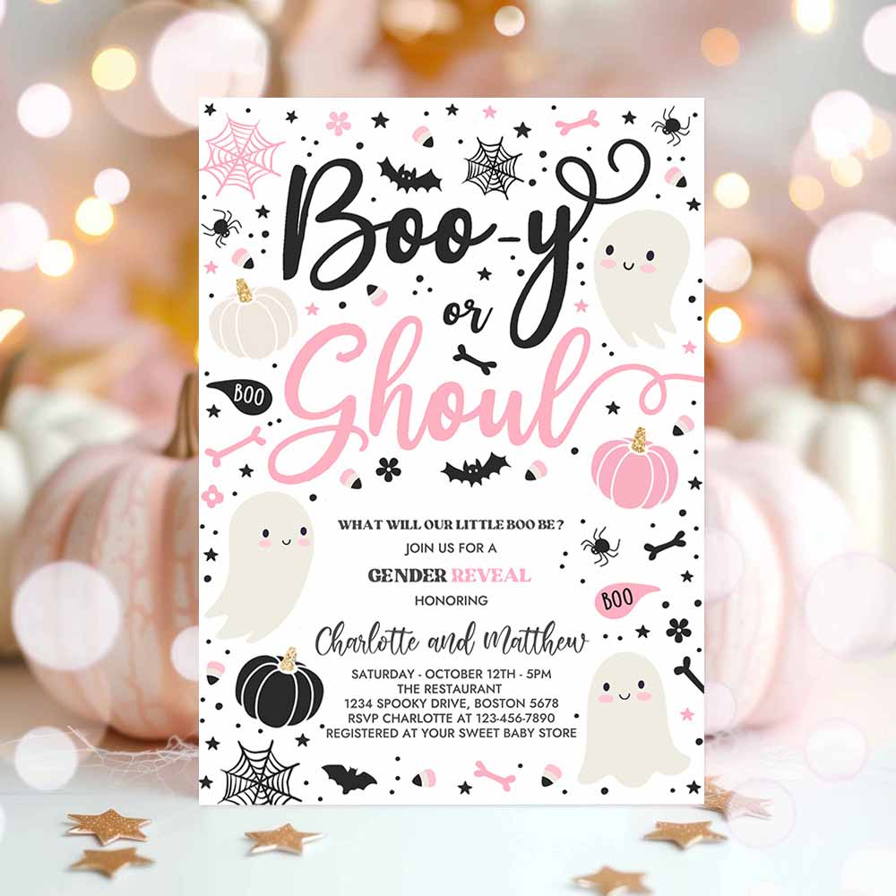 Halloween Gender Reveal Invitation Little Boo Ghost Gender Reveal Boo-y Ghoul Gender Reveal Halloween Reveal