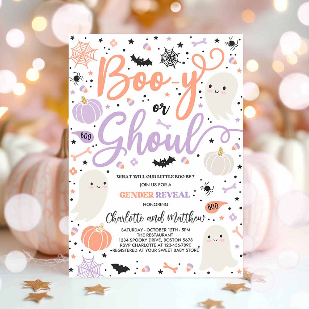 Halloween Gender Reveal Invitation Little Boo Ghost Gender Reveal Boo-y or Ghoul Gender Reveal Halloween Reveal