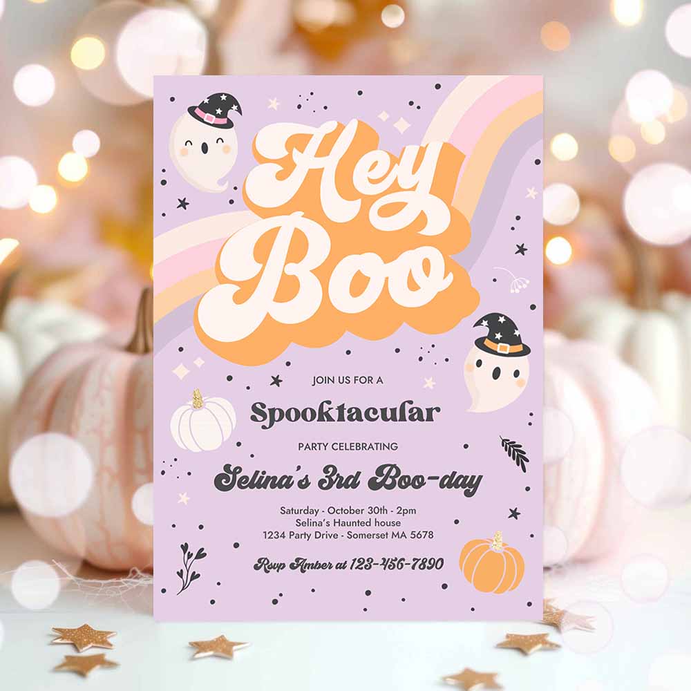 Halloween Ghost Birthday Invitation Girly Cute Retro Spooky Ghost Birthday Party Spooktacular Halloween Party