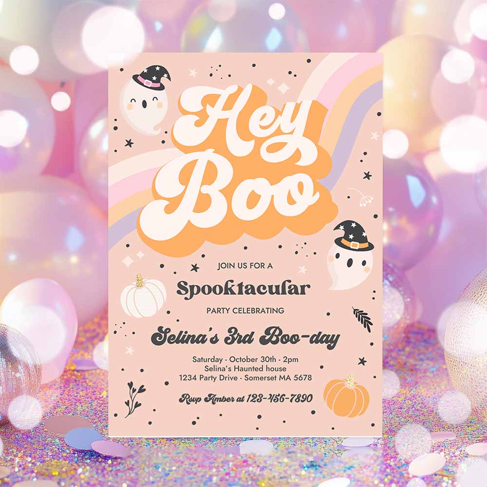 Halloween Ghost Birthday Invite Girly Cute Retro Spooky Ghost Birthday Party Spooktacular Halloween Party