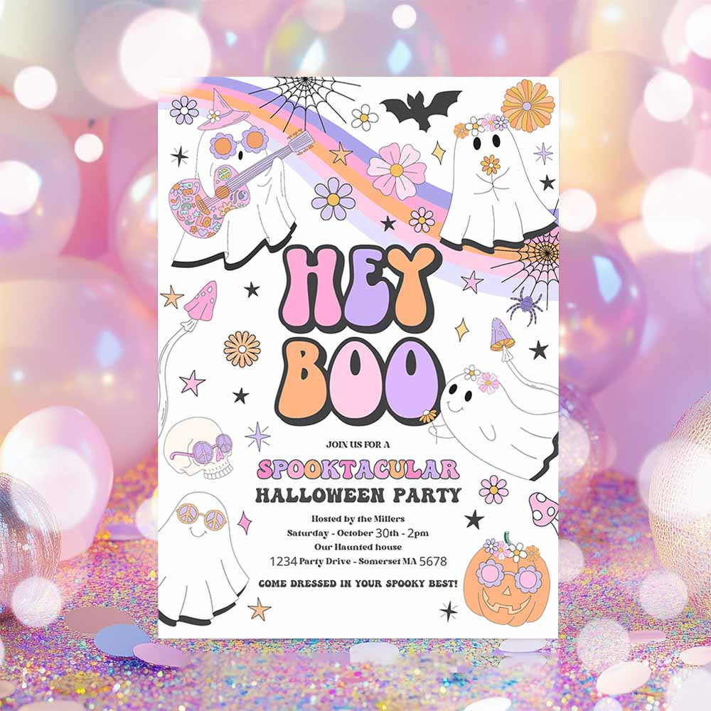 Halloween Party Invitation Kids Cute Pink Ghost Halloween Party Spooktacular Spooktacular Halloween Kids Party