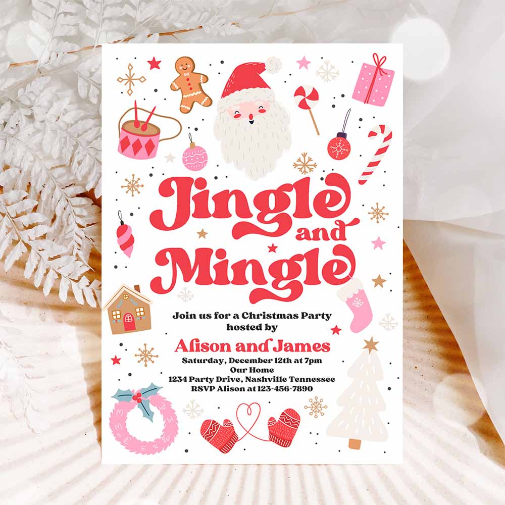 Jingle And Mingle Christmas Party Invitation Jingle And Mingle Holiday Party Invitation Santa Christmas Party