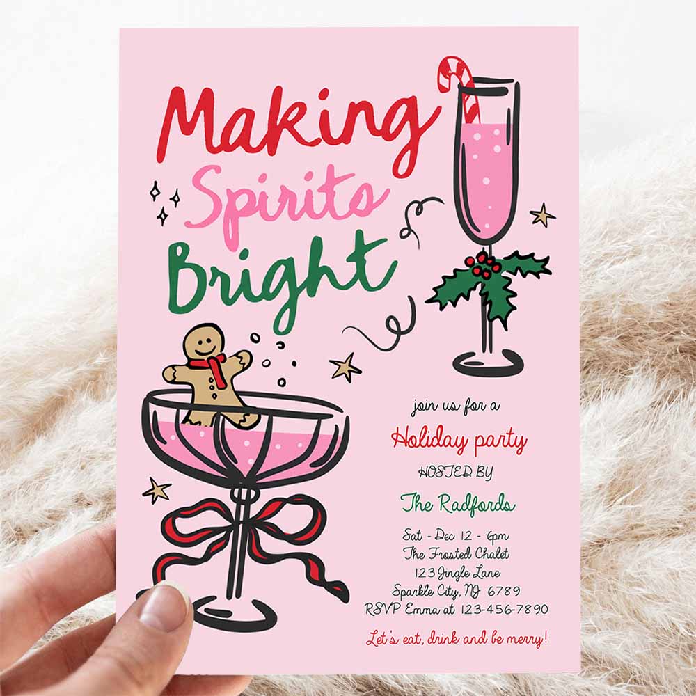 Jingle And Mingle Christmas Party Invitation Pink Red Hand Drawn Jingle And Mingle Holiday Cocktail Party