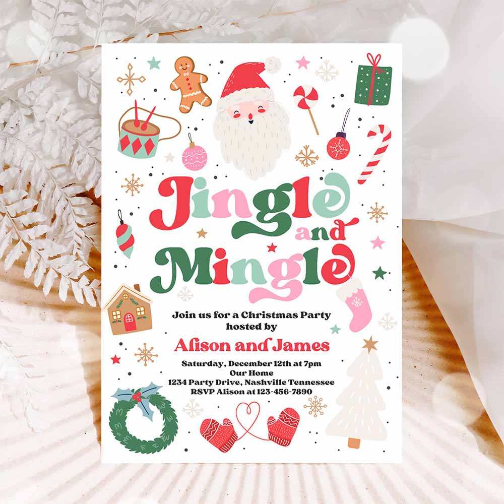 Jingle And Mingle Christmas Party Invitations Jingle And Mingle Holiday Party Invitation Santa Christmas Party