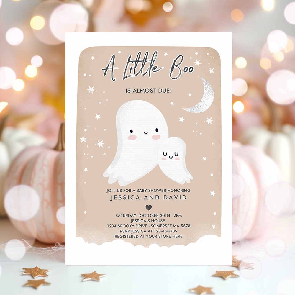 Little Boo Baby Shower Invitation Gender Neutral Ghost Baby Shower Invitation Halloween Ghost Baby Shower