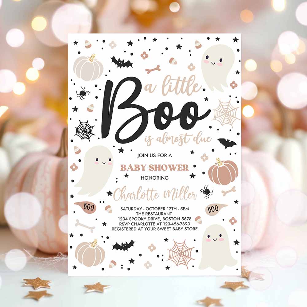 Little Boo Baby Shower Invitation Gender Neutral Ghost Baby Shower Invitation Halloween Pink Ghost Baby Shower