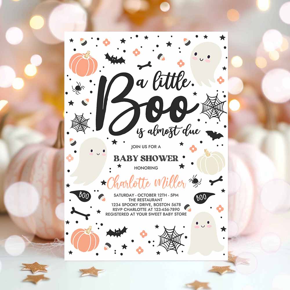 Little Boo Baby Shower Invitation Gender Neutral Ghost Baby Shower Invitation Halloween Pink Ghost Baby Shower