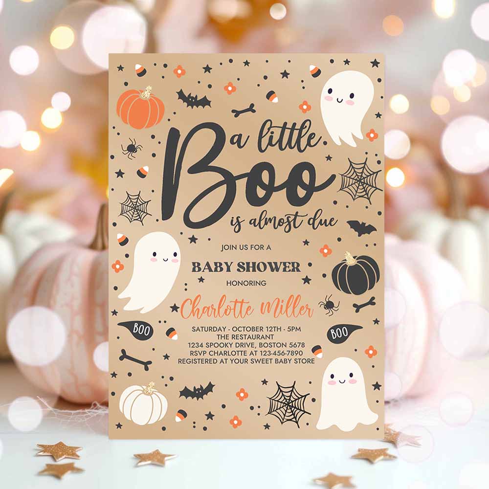 Little Boo Baby Shower Invitation Gender Neutral Ghost Baby Shower Invitation Halloween Pink Ghost Baby Shower