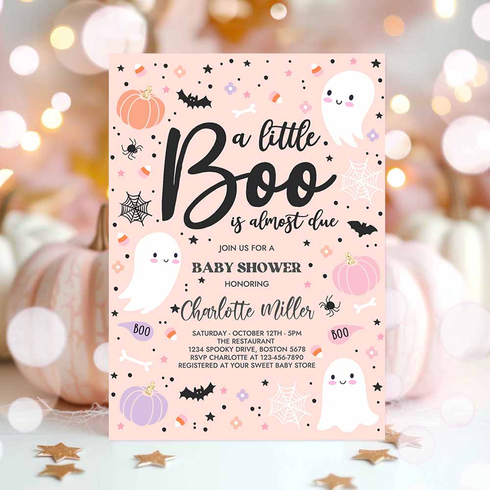 Little Boo Baby Shower Invitation Purple Ghost Girl Baby Shower Invitation Halloween Purple Ghost Baby Shower