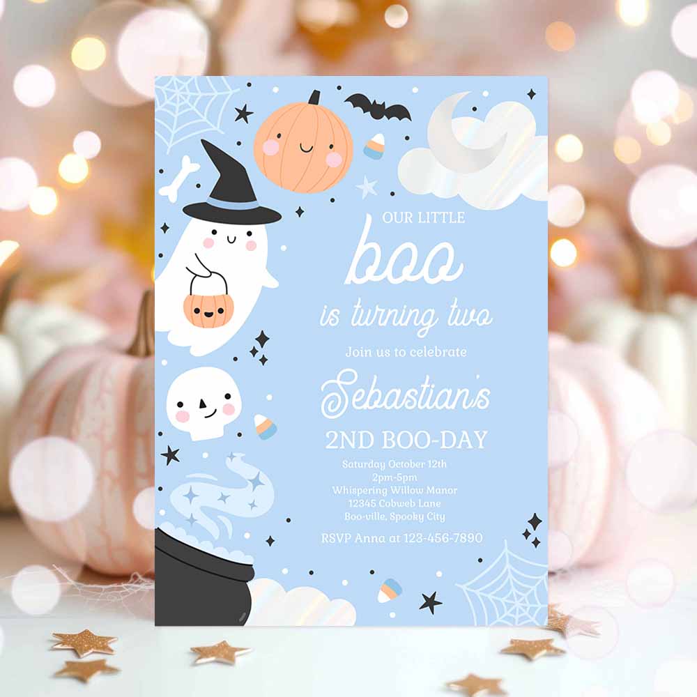 Little Boo Halloween Ghost 2nd Birthday Party Invitation Spooktacular Ghost Halloween Birthday Party Invite