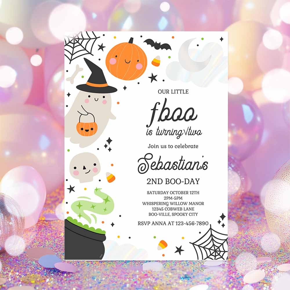 Little Boo Halloween Ghost 2nd Birthday Party Invitation Spooktacular Ghost Halloween Birthday Party Invite